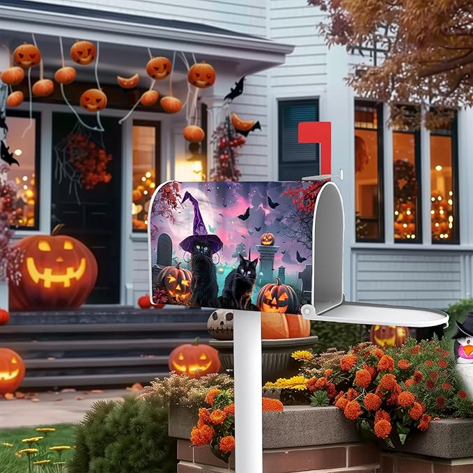 Happy Halloween Spooky Kittens Halloween with Pumpkin Magnetic Magnetic Mailbox Cover Standard Size 18X21 Letter Box Covers Decor for Outdoor Home Garden