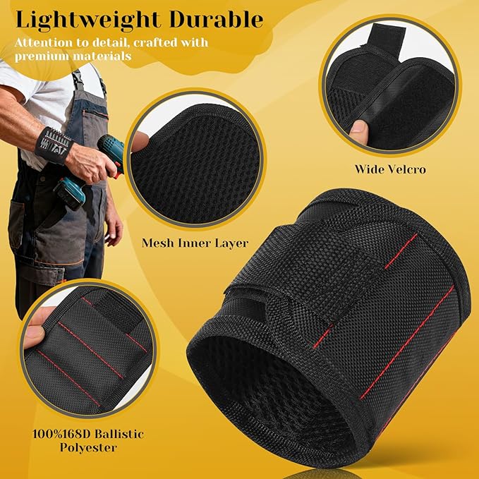 Magnetic Wristband,Powerful Magnets for Holding Screws Tool Belt for DIY Workshop,Adjustable Hands-Free Accessory Gift Set for Men
