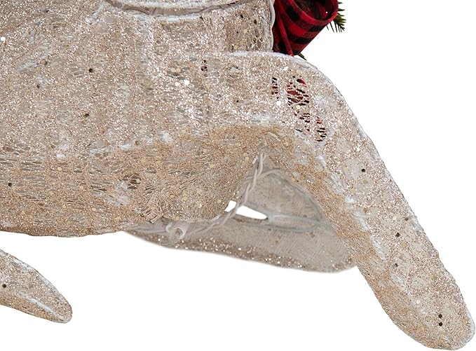 SUNJOY Large 2-Piece Christmas Lighted Lying Deer, 3D Tinsel Santa Lying Deer Outdoor Garden Yard Lawn Festive Holiday Decoration with Lights for Indoor & Outdoor