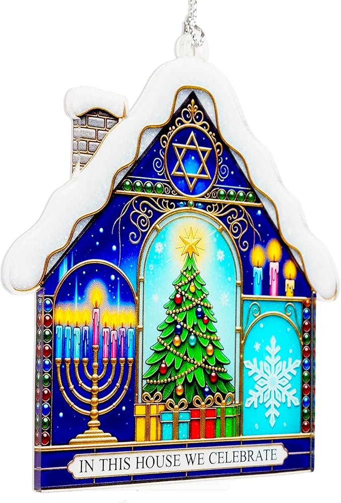 Christmas Hanukkah Ornament – Holiday Unity | Menorah Star of David Tree – interfaith Home – Christmas Ornament 2025 - White Elephant Gifts - Xmas Tree Funny Decoration