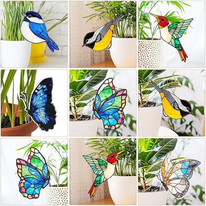 Bird Acrylic Stakes 4.5 Inch Colorful Bird Garden Decoration Acrylic Plant Label Signs for Flower Pot Planter House Decors Indoor Outdoor Plant Pot Decoration (Bird3)