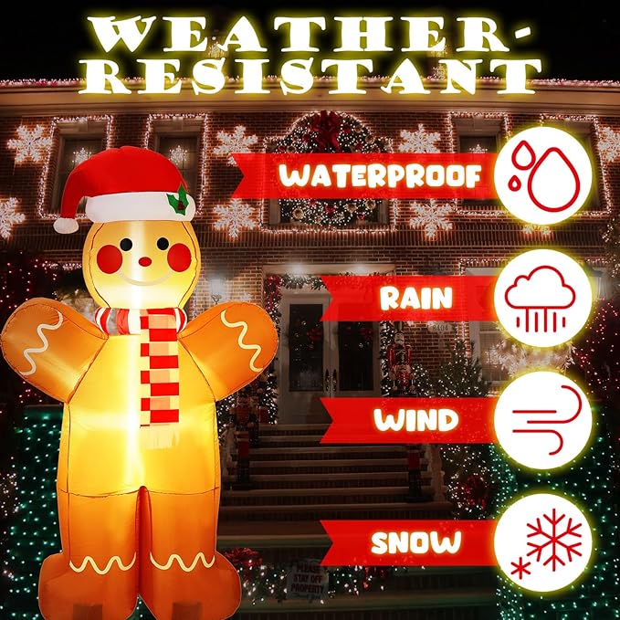 Ceenna 2 Pcs 6 ft Gingerbread Man Christmas Inflatable Welcome Gingerbread Couple Inflatable Set with Built in LED Lights Blow up Christmas Yard Garden Lawn Lighted Decor for Outdoor Xmas Lawn Decor