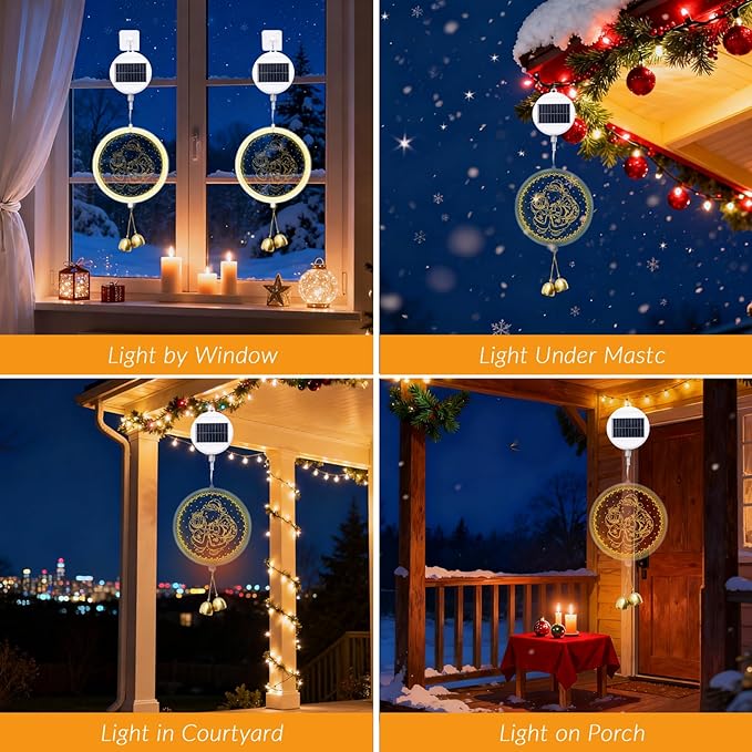 Solar Hanging Lights - Outdoor Indoor Christmas Decorations for Window, Garden, Patio, Porch,Holiday Home Decor, (Jolly Santa)