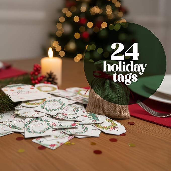 Christmas Plantable Gift Tags with Wildflower Seeds – Writable, Plantable Merry Christmas Tags, 4 Festive & Ornament Designs, Perfect for Holiday Gifts, Family & Friends (24 Tags (6 per Design)