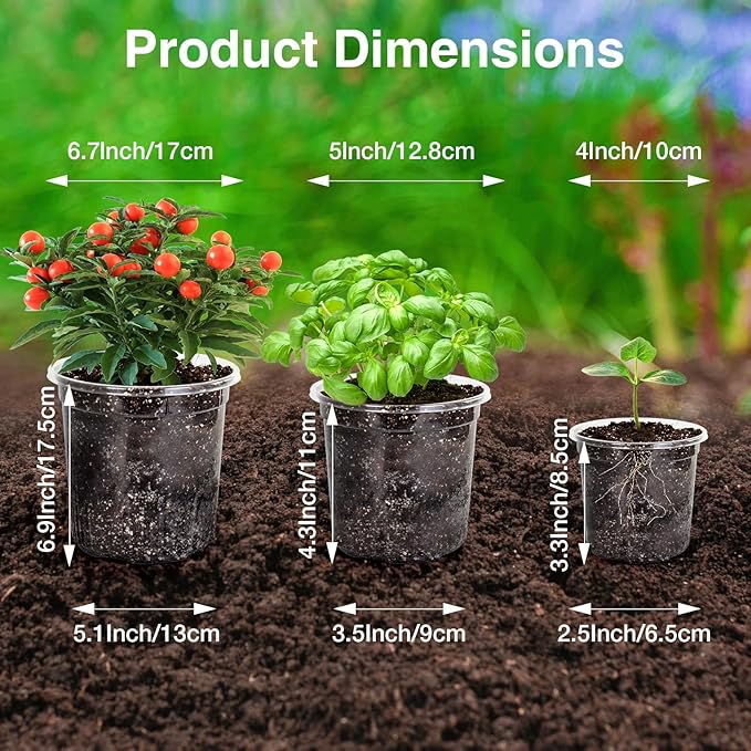 Bonviee 30 Packs 6.7/5/4 Inch Clear Nursery Pots for Plants, Plastic Seedling Pots with Drainage Holes, Planters for Indoor Plants and Transparent Seed Starter Pots with 10 Plant Labels