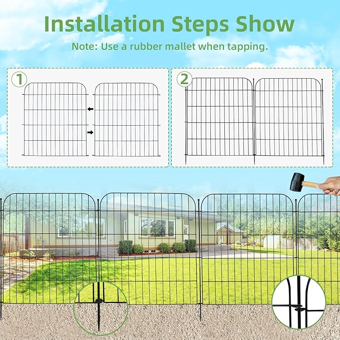 Decorative Garden Fence, 10 Panels 32 in(H) X 23.6 ft(L) Rustproof Metal Wire No Dig Dog Fence Outdoor for Yard, Temporary Tall Garden Fence Animal Barrier Decor for Yard & Patio