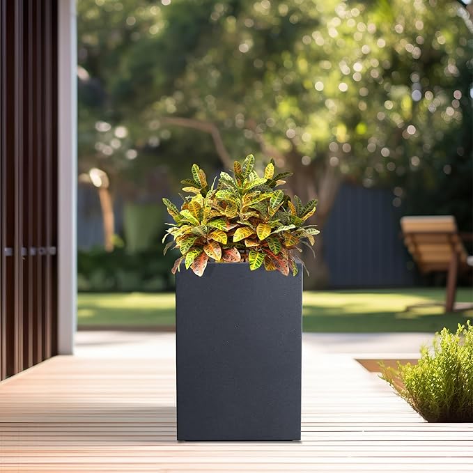Kante 12.6" H Tall Rectangular Concrete Planters, Outdoor Indoor Lightweight Plant Pots with Drainage Hole and Rubber Plug, Modern Style for Home Garden Patio, Charcoal