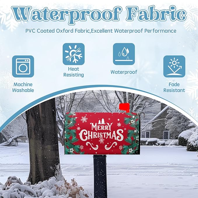Merry Christmas Mailbox Covers Winter Snowflake Oversize Magnetic Mailbox Wrap Poinsettia Xmas Trees Letter Post Box Cover Large Size 21*25.5 Inch Garden Yard Home New Year Holiday Decorative