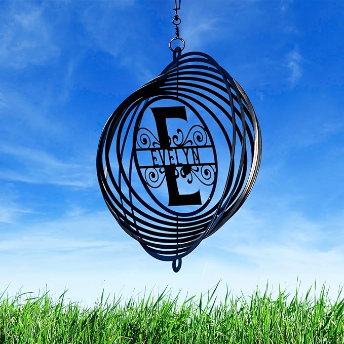 Personalized Metal Wind Spinners, Custom Family Name Garden Wind Spinners, Hanging Outdoor Decor, Monogram Sign Hanging Wind Spinner for Indoor Yard Lawn Patio Porch, Housewarming Gift Color03