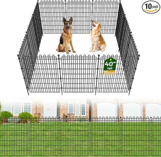 10 Panels No Dig Decorative Garden Fence for Yard, 40 in(H) X 23.6 ft(L) Animal Barrier Fencing for Outdoor Dog, Metal Portable Garden Fences for Borders, Pets, Landscape, Temporary Fence