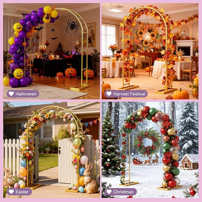 6.6FT Metal Garden Arch Trellis Arbor, Wedding Arch Stand with Steel Frame, Metal Pergola Arbor with Base, Assemble Freely 3 Sizes, for Decor Garden Trellis Climbing Plant, Bridal Party Ceremony