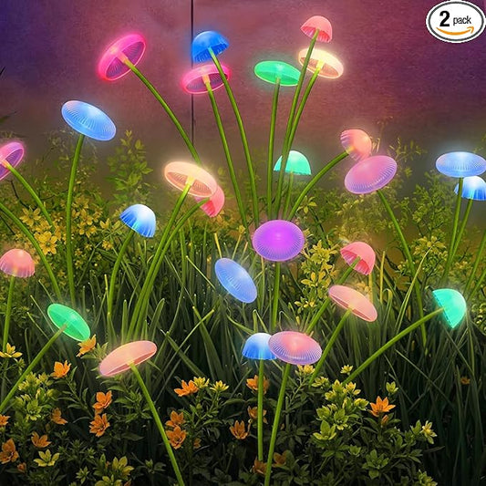Solar Mushroom Light Outdoor Waterproof,Garden Patio Decorative 4 Colour Lights for Patio Lawn,Landscape Lighting Large Bulbs,Starlight Windswept Lights,Great Gift for Women for Gardening,2 Packs