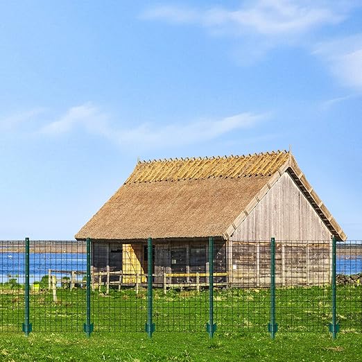 20 Pack Metal Fence Posts, 3ft Heavy Duty U-Post, Green Garden Stakes, No-Dig Post Anchors for Wire Fences, Temporary Fencing, Electric Fence, and Corner Support