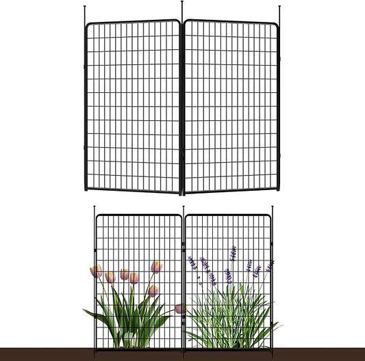 SunsGrove Garden Fence 50 in(H) x 5.1 ft(L) 2 Panels, Heavy Duty Metal Animal Barrier Fence for Dogs, Easy No-Dig Setup, Decorative Dog Fences, Black