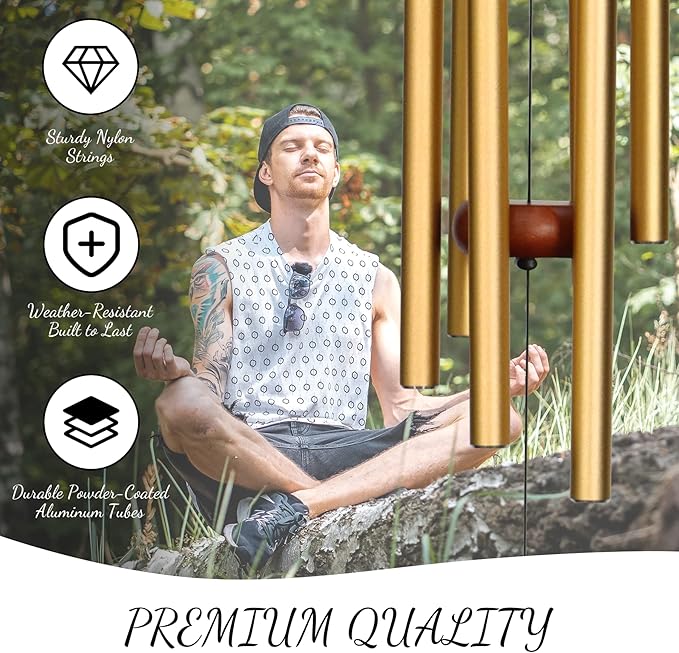 Sympathy Wind Chimes, Memorial Wind Chimes for Loss of Loved One, Bereavement Gift in Memory of Loved One, Memorial Gifts for Loss of Mother Father Condolence Remembrance - Gold