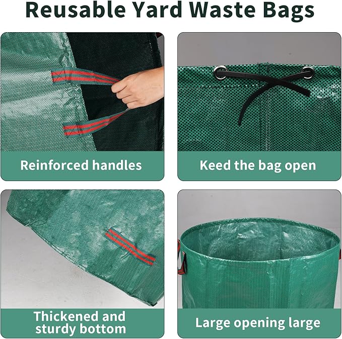 3 Pack Yard Waste Bags 72 Gallon Lawn and Leaf Bags, Reusable Heavy Duty Garden Bags for Collecting Leaves, Waste Container for Clean Up Outdoor Debris Leaves Grass Clippings