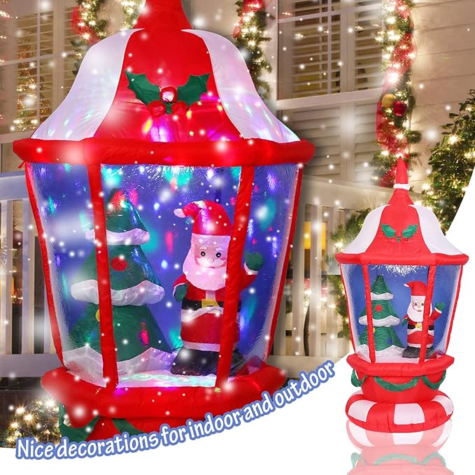 VCUTEKA Christmas Inflatables Outdoor Decorations, 6FT Inflatable Lantern with Santa Claus and Christmas Tree Blow Up Built-in Colorful LED Lights for Holiday Yard Garden Lawn Xmas Decor