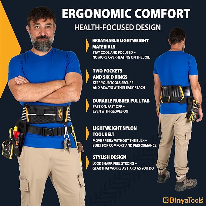 Tool Belt Back Brace Support Lumber Back Brace for Lifting Construction Electrician Tradesman Pro 2" Tool Belt for Men Orthopedic Ergonomic Lightweight with D Rings for Suspenders – Large
