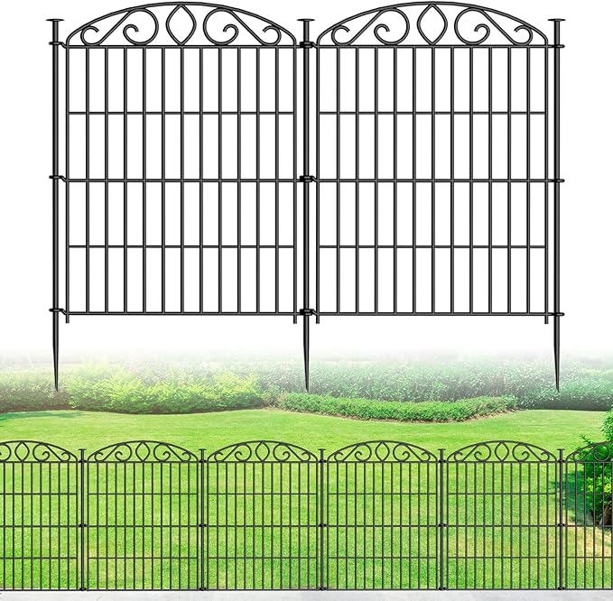 No Dig Decorative Garden Fence 6 Panel - 30in H x 11.8ft L, Tall Animal Barrier for Dogs Rabbits, Rustproof Metal Wire Panels for Yard, Patio, and Outdoor Border Use