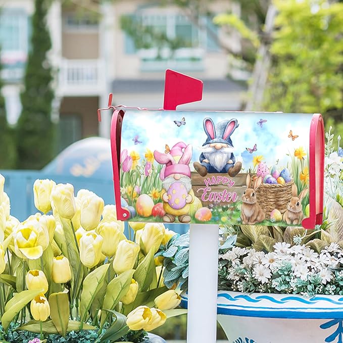 Easter Magnetic Mailbox Cover Rabbit Eggs Mailbox Cover Magnetic Standard Size 21 X 25.5 Inch Spring Butterfly Floral Mailbox Post Cover Mailbox Wraps Mailbox Decor for Home Garden Outdoor Yard