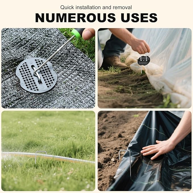 100pcs Garden Stakes Staples+100pcs Gasket, 6Inch 11 Gauge Galvanized Landscape Staples, Lawn Spikes,Heavy Duty Yard Ground Pin for Grass Weed Barrier Sod Fabric,Cover,Fence