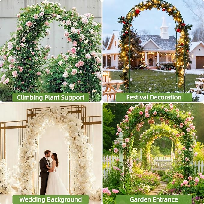 Thickened Metal Garden Arch with Base for Climbing Plants Outdoor, Garden Arbors and Arches, Wedding Arch Frame Archway, Halloween Christmas Party Decoration