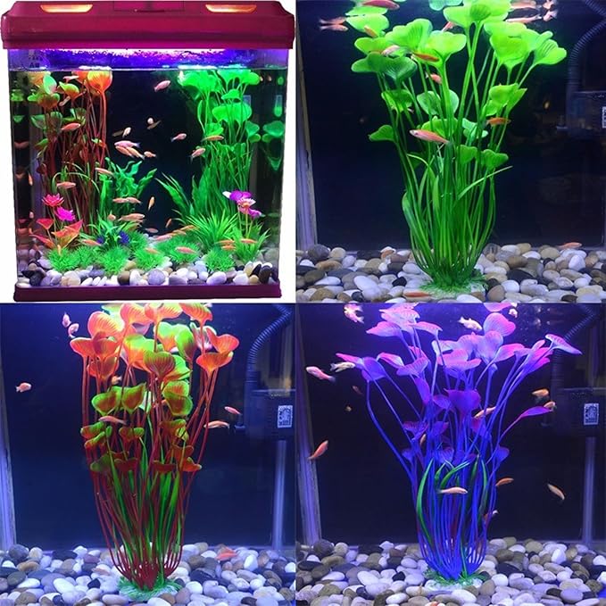 2PCS Aquarium Decor Plastic Plants, Large 16 Inches Artificial Fish Tank Plants (Red)