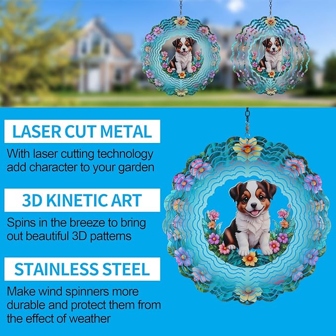 Metal Wind Spinners for Outdoor,Birthday Gifts for Women Mom Grandma, 12 Inch Dogs Wind Spinner, Kinetic Sculpture Garden Decor for Ornament Gifts