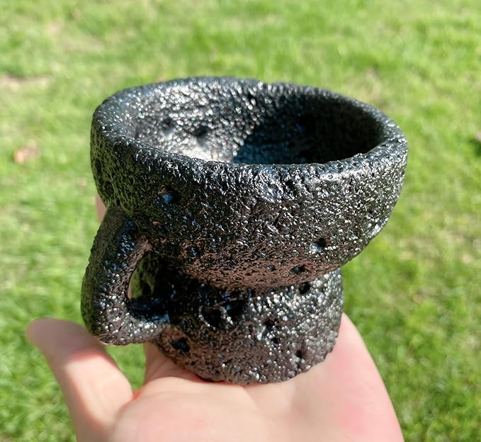 Air Plant Holders Unique, Lava Rock Air Plant Pot, Classy Black Plant Stand Container for Air Plants, Small Rock Pot (Black)