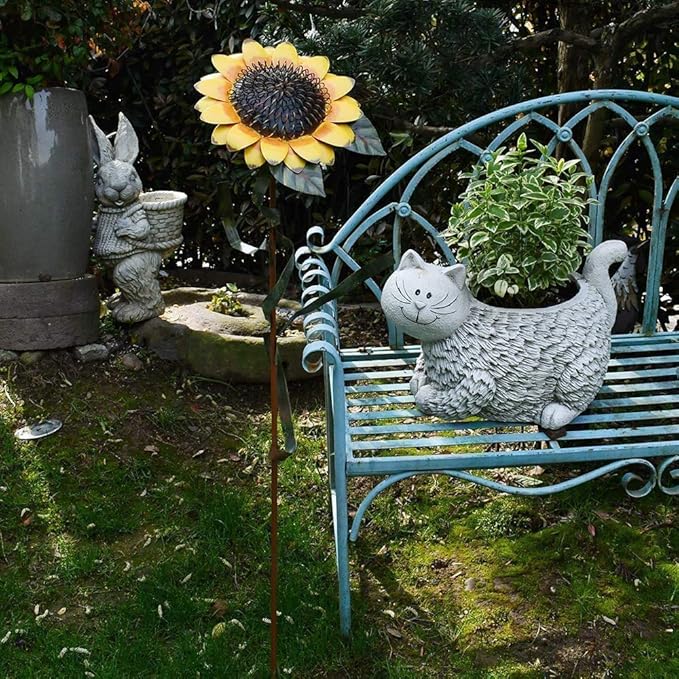 T&Garice Vintage Metal Sunflower Stake Sunflower Art Decor for Outdoor Patio Yard Lawn Garden Decoration 48Inches