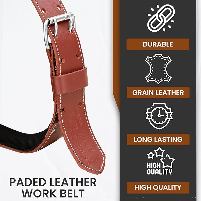 Leather tool belt for men grain leather work belts | 3 inch carpenter constaraction belt multipurpose along with foam padded tool belt 34" to 49"