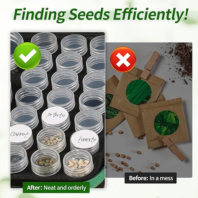 Seed Storage Box, Portable Seed Saving Box, Sturdy Seed Organizer Kit Seed Envelopes Funnel Label, Seed Container for Flower Plants Vegetable Seed, L-120 Slots