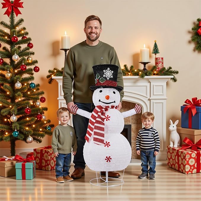 3.5FT Snowman Outdoor Christmas Decorations,Collapsible Outdoo Snowman Decor, Perfect for Christmas,Light Up Xmas Holiday Indoor/Outdoor Lawn Yard Garden Party Decoration-42inch (White, 3.5ft)