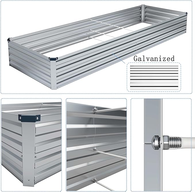 MGNO 2pcs 12x4x1FT Galvanized Raised Garden Bed-Outdoor Planter Box for Vegetables-Metal Garden Bed,RRectangle Planting Box for Herb,Flower