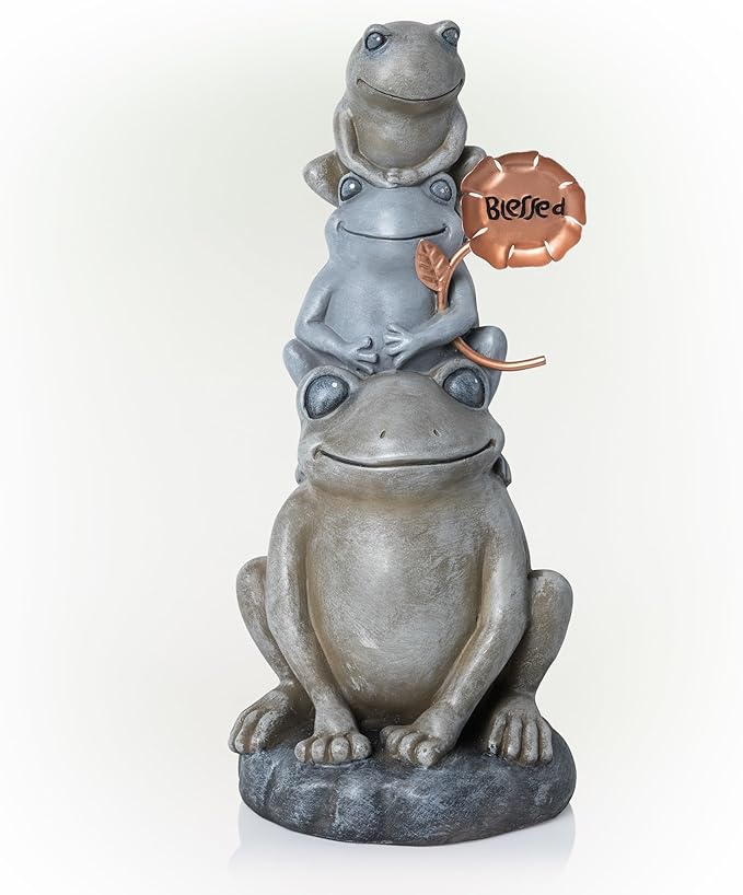 Alpine Corporation ZEN910 Stacked Frogs Outdoor Statue Weatherproof Garden Sculpture, 18" Tall, Gray