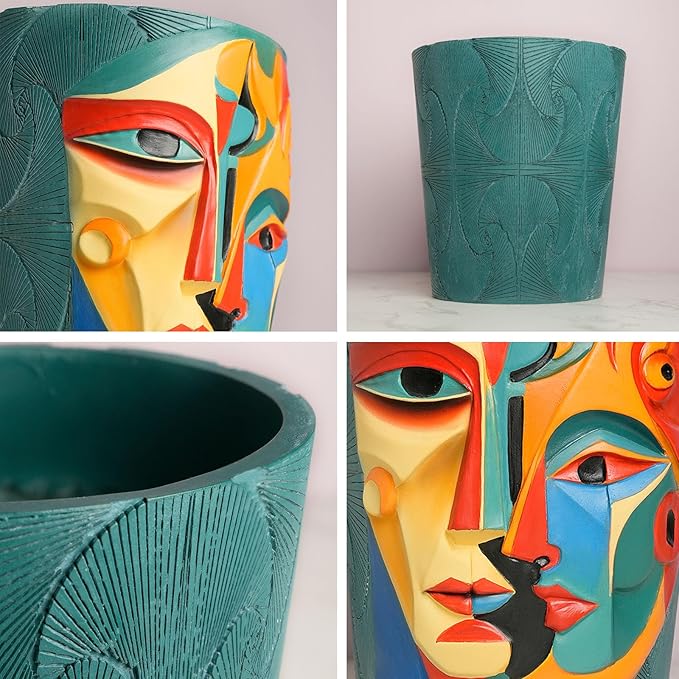 Abstract Face Planter Pot Unique Two-Sided face Flower Pot Rainbow Head Planter with Drainage for Indoor & Outdoor Plants Colorful Pots for Home Art Decor