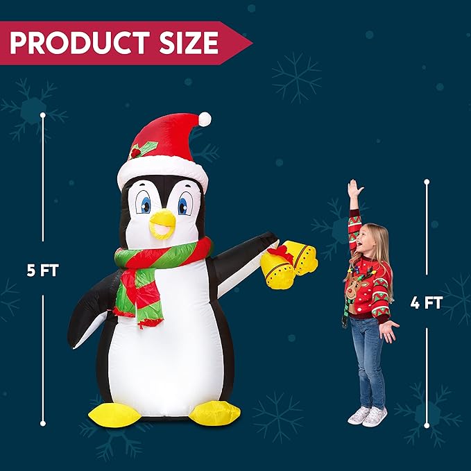 Joiedomi 5 FT Christmas Inflatable Penguin Decoration, Blow Up Yard Decoration Holiday Life-Size with Built-in LEDs for Christmas Party Indoor, Outdoor, Yard, Garden, Lawn Décor