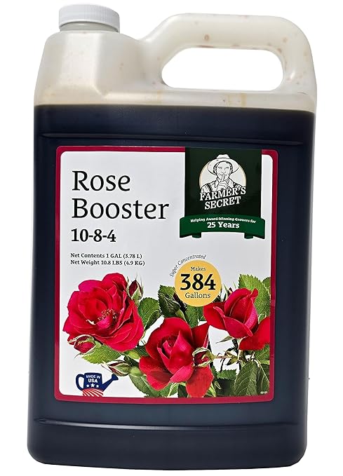 Farmer's Secret Rose Booster Fertilizer (128oz) - Super Concentrated - Formulated for All Types of Roses Throughout The Life Cycle - Encourages Healthy Growth and Vibrant Blooms