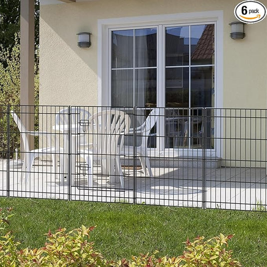 INJOPEXI Decorative Metal Garden Fence 6 Panels 11.8ft (L)×30in (H) Garden Fence Outdoor 5 Fence Panels + 1 Gate Rustproof Wire No Dig Temporary Garden Fencing Animal Barrier Fencing for Yard Patio