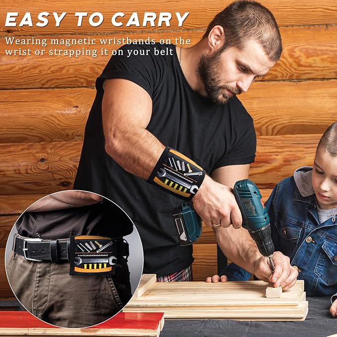 Kigeli 4 Pcs Christmas Men Magnetic Wristband Gifts for Holding Screws Men Adjustable Tools Holder Belt with 15 Magnets Tool Gift for Dad Husband Handyman Grandpa Birthday