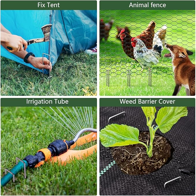 AMAGABELI GARDEN & HOME 6 Inch 500 Pack Galvanized Landscape Staples 11 Gauge Anti-Rust Heavy Duty Garden Staples Plant Cover Stakes U-Shaped Sod Pins Ground Fence Stakes for Weed Barrier Fabric