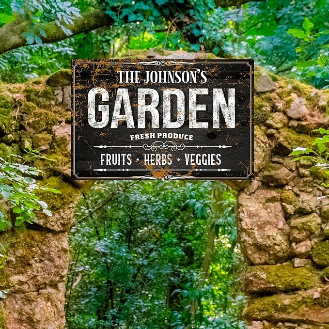 Custom Garden Sign, Christmas Gift, Personalized Text/Name for Farm and Backyard Décor Sign, 12x18 Inches, Rust Free .063 Aluminum, Fade Resistant, Made in USA by Sigo Signs