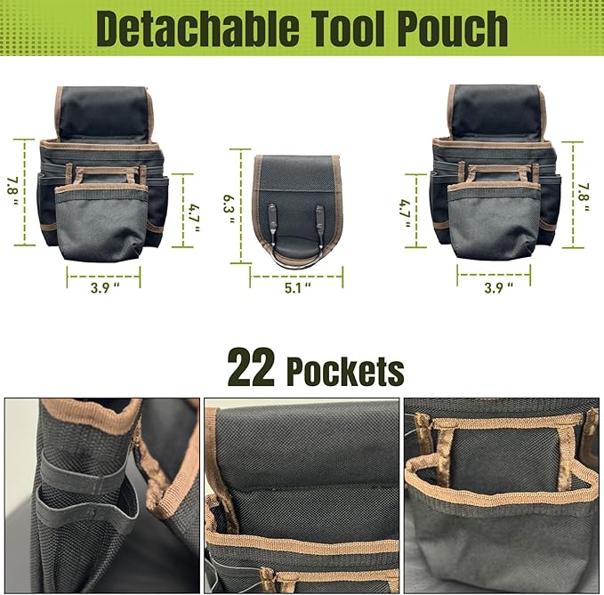 Tool Belt, Tool Belts for Men, 32 to 66 Inches Adjustable Waist, Electrician and Carpenter Tool Belt with Suspenders for Construction and Gardening, Black and Brown