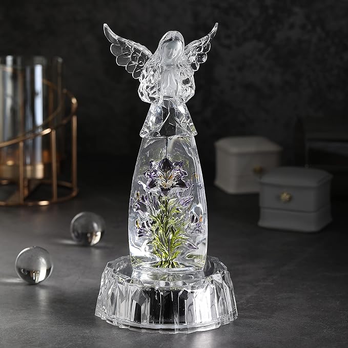 Acrylic Praying Angel Flower Fairy Figurine Statue Sculpture Figurine LED Lighted Home Table Desk Decorative Ornament