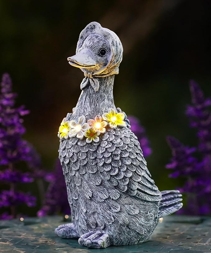 Nacome Solar Goose Outdoor Statues for Garden: Outside Decor with Glowing Flower Clearance for Porch Yard Art Lawn Ornaments Patio Balcony - Birthday Gifts for Women Mom Grandma(Gray)
