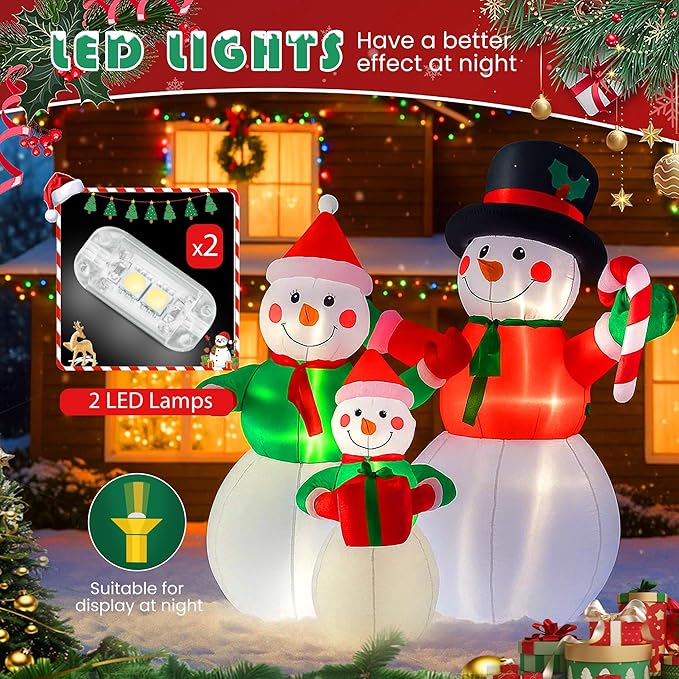 VIVOHOME 6FT Christmas Inflatable Outdoor Decoration, Snowman Family, Navidad Blow Up Yard Decor with Built-in LED Light for Lawn, Garden, Party
