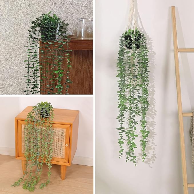 Comtelek Fake Hanging Plants 2 Pack Macrame Artificial Hanging Plants with Faux Vine Plant Hanger for Indoor Outdoor Home Wall Boho Bedroom Bathroom Office Wall Ceiling Decor