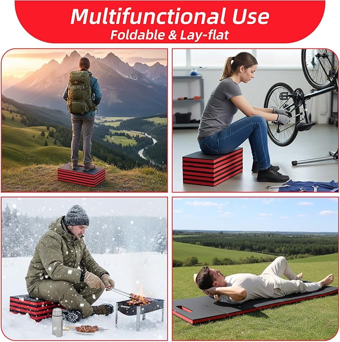 1" Foldable Thick Kneeling Pad, 5 Fold Comfortable EVA Foam Knee Pads, Waterproof Mechanic Kneeling Pad with Handle, High-Density Cushion Mat for Gardening, Workout, Exercise, Mechanic