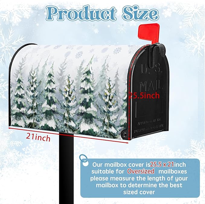 Winter Magnetic Mailbox Cover Large Snowy Forest Mailbox Wrap Pine Tree Snowflake Nature Landscape Mail Post Letter Box Cover for Christmas Holiday Garden Yard Decor Oversized 25.5" x21"