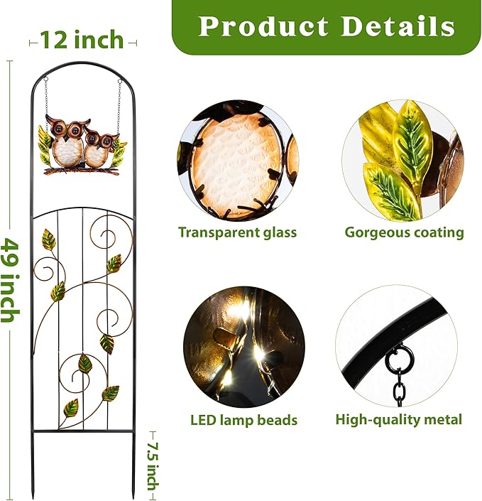 Solar-Powered Iron Plant Trellis with Lights,Voumsil Outdoor Garden Climbing Plant Support, Weatherproof Metal Stake for Vine Roses, Decorative Solar Lighting for Patio, Yard, Fence